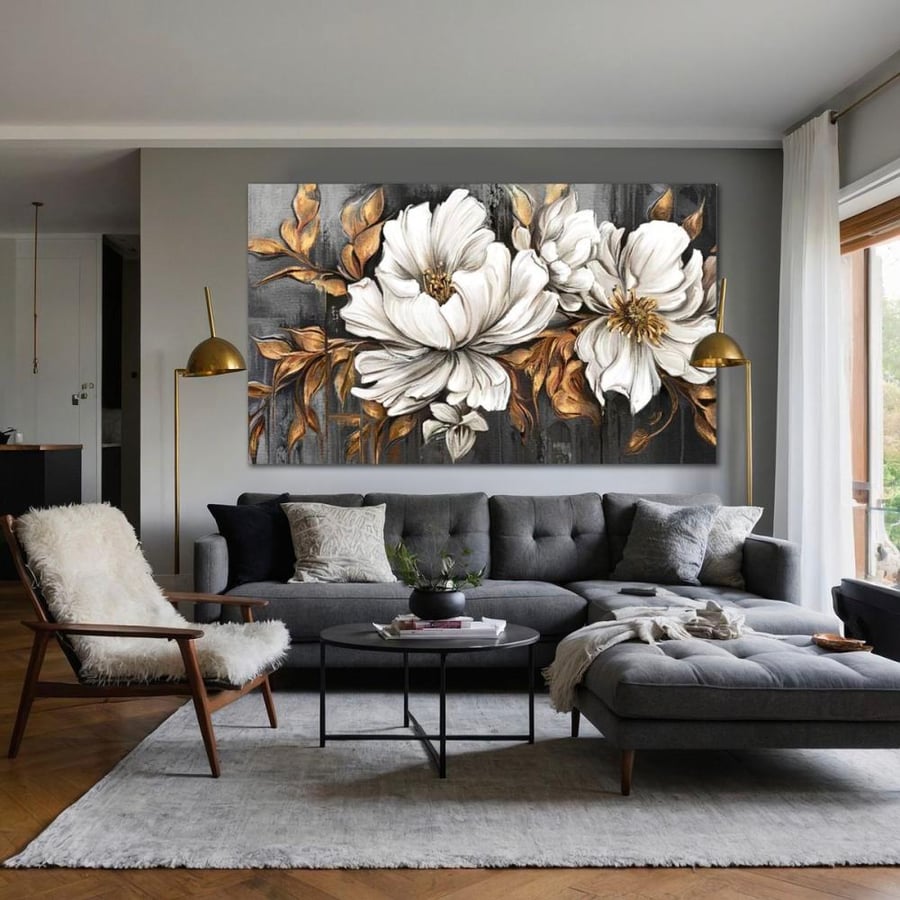لوحة زهور من القماش بتصميم الفن التجريدي مقاس 100x200 سم