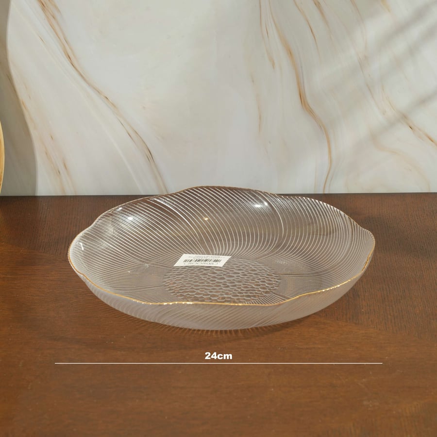 Glass dessert serving plate with wavy design, transparent color, size 24x24 cm - Eid al-Fitr 2025