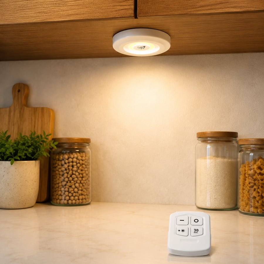 مصباح LED COB لاسلكي 3 واط بضوء أصفر مع ريموت وتحكم بالسطوع - أبيض
