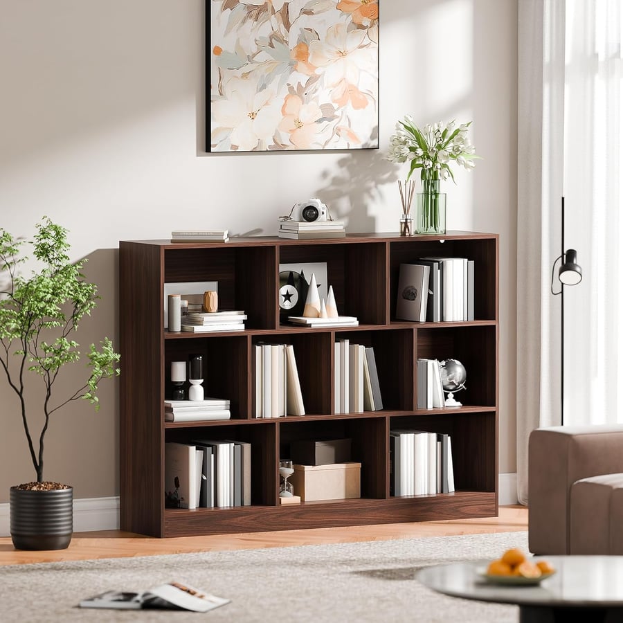 مكتبة بتصميم مميز لون بني مقاس 29.5x104x140 سم