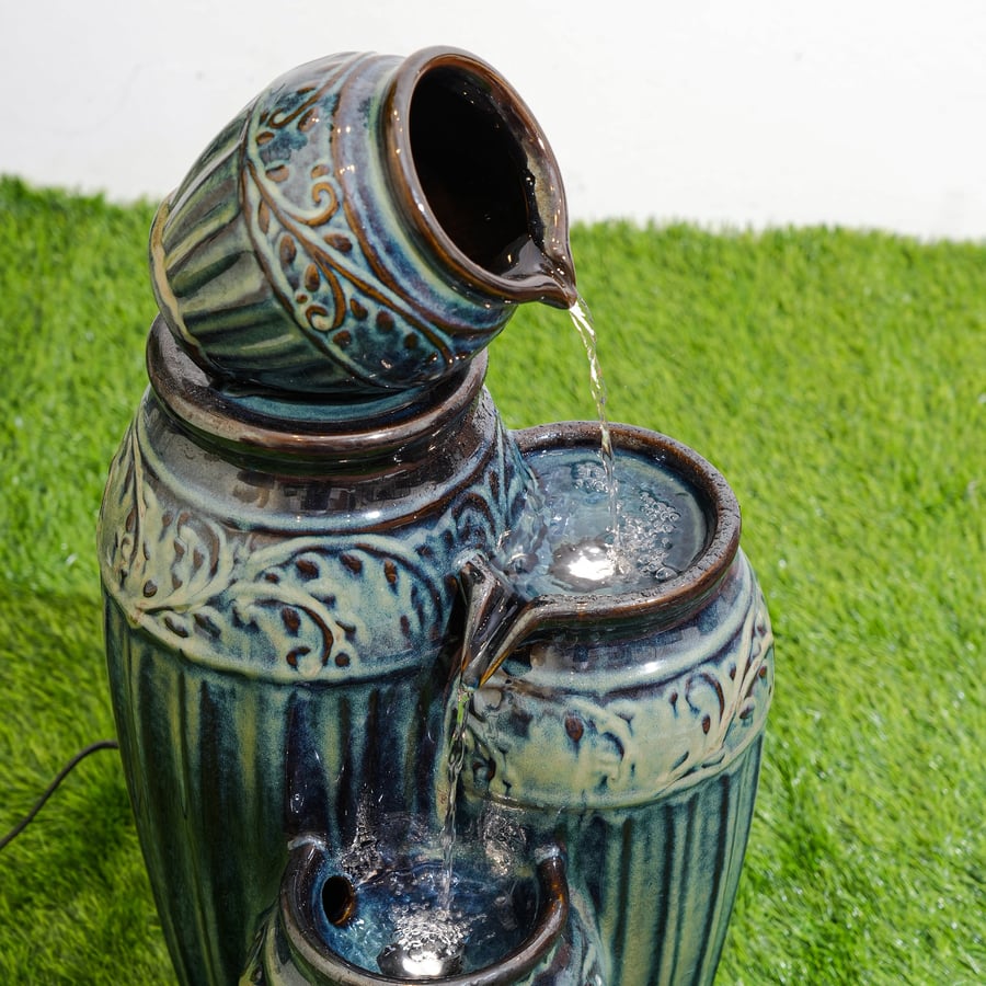 نافورة مياه مكونة من 3 مستويات لتدفق المياه لون اخضر مقاس 70x30x40 سم