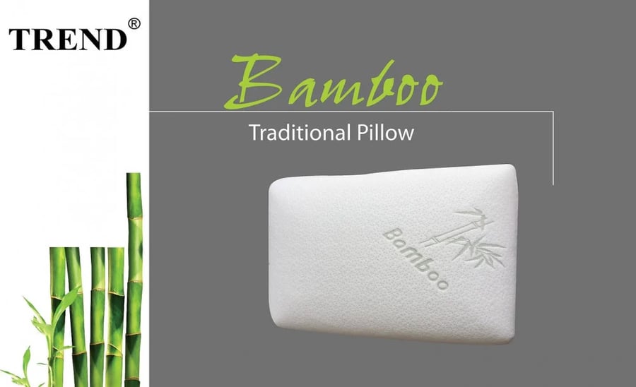 مخدة تريند بامبو ميموري فوم التقليدية باللون الأبيض مع تطريز Bamboo على الغطاء بمقاس 75×45×14 سم
