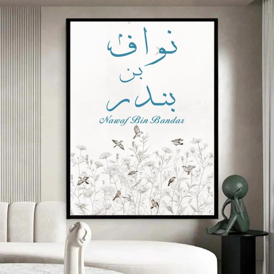 لوحة قماشية بتصميم الأسماء باللون الأزرق مقاس 60x90 سم