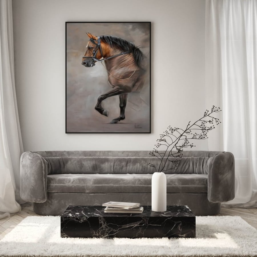 لوحة قماشية بتصميم خيل باللون البني مقاس 60x90 سم