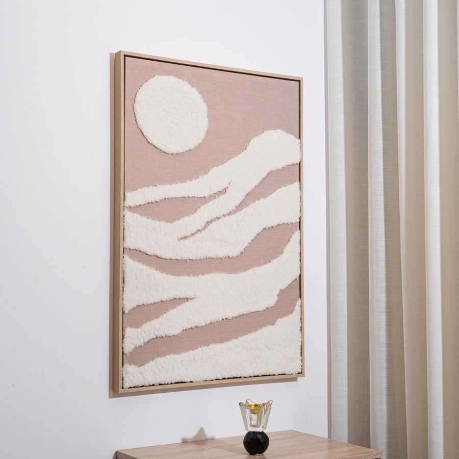 لوحة جدارية بتصميم مميز باللون البيج و الابيض مقاس 60x90 سم