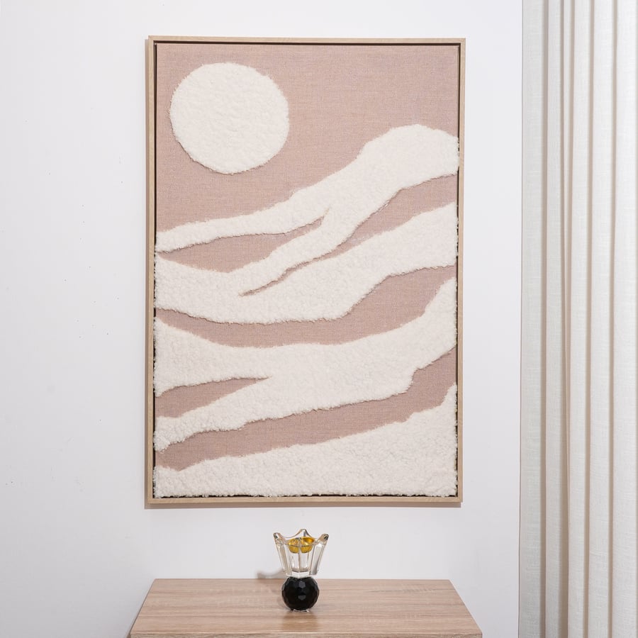 لوحة جدارية بتصميم مميز باللون البيج و الابيض مقاس 60x90 سم