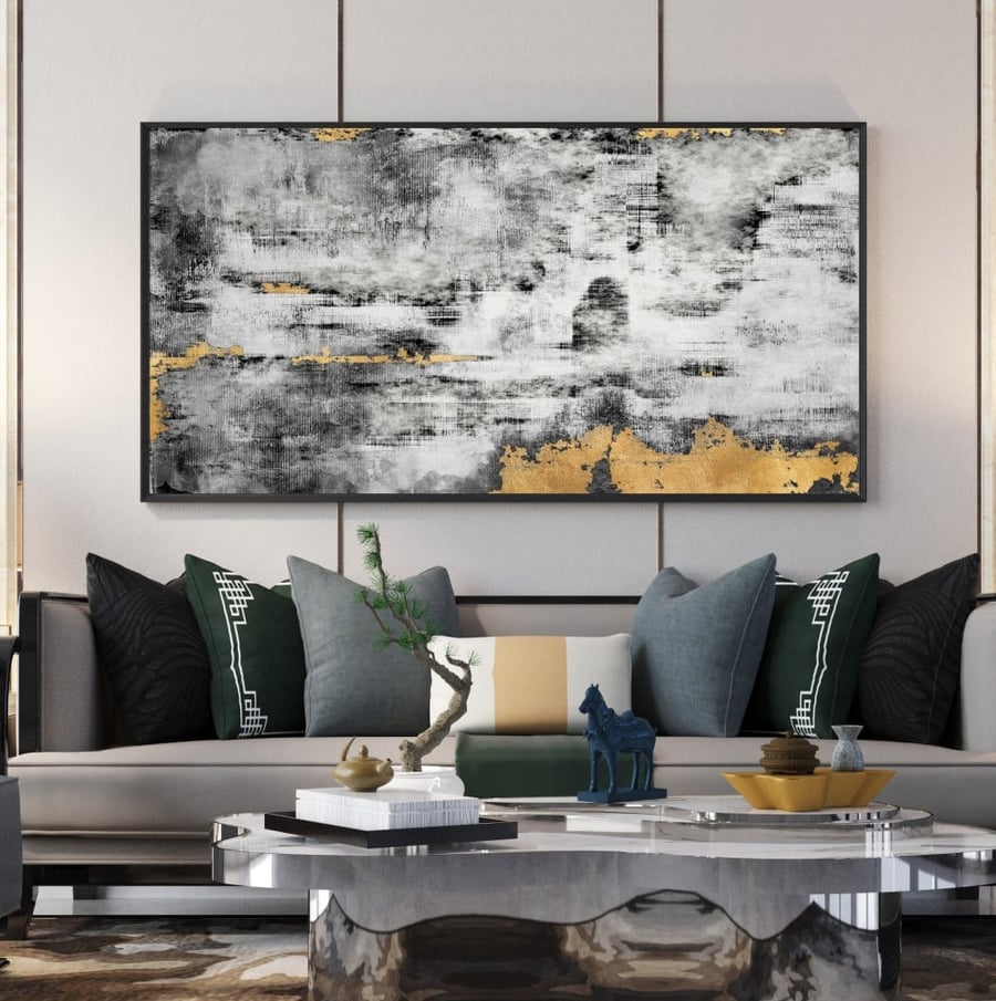 لوحة قماشية بتصميم الفن التجريدي مقاس 70x140 سم
