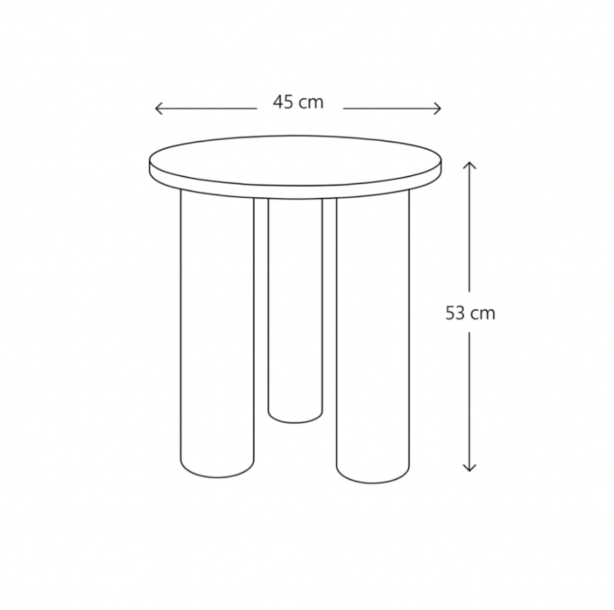 Elegant round side table with three legs and wooden surface - brown and beige color