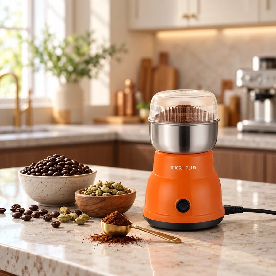مطحنة قهوة وبهارات ميكرو بلس MICROPLUS PS-4649 بقوة 300 واط وسعة 200 مل - برتقالي
