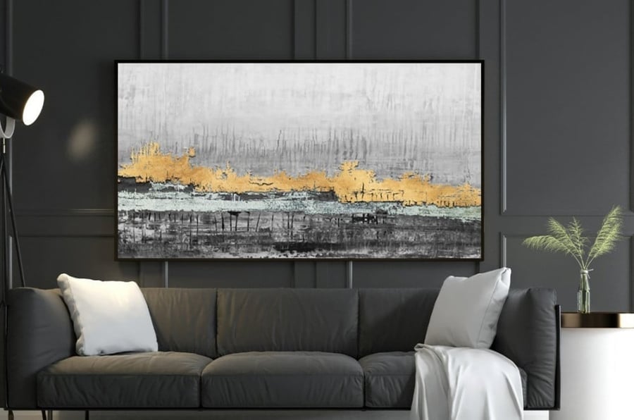 لوحة قماشية بتصميم الفن التجريدي مقاس 70x140 سم