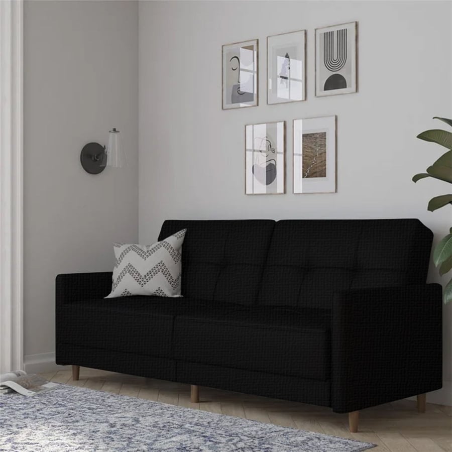Sofa bed 2x1 upholstered with linen black color size 193x86x85 cm