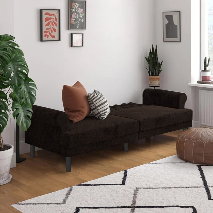 نوتيلا أريكة سرير 2x1 منجدة بالكتان لون بني مقاس 212x84x82.5 سم