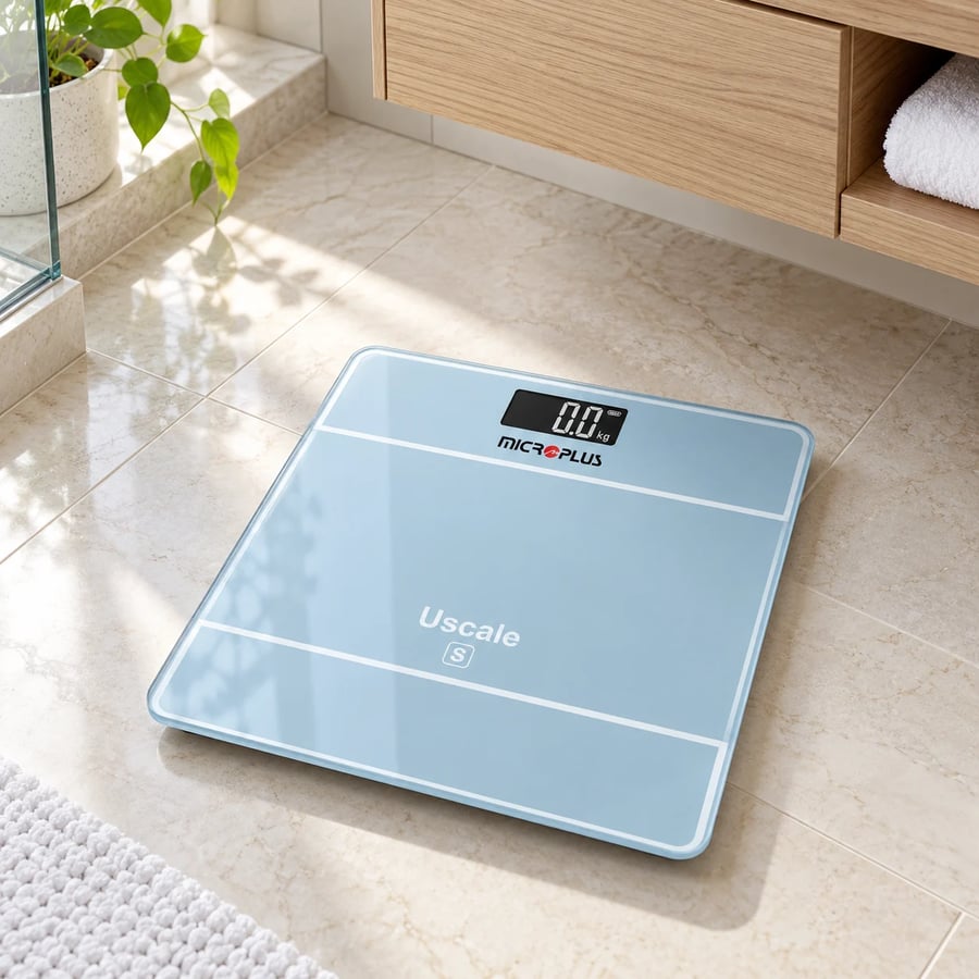 ميزان وزن إلكتروني ديجيتال ميكرو بلس MICROPLUS بحساسات عالية الدقة حتى 180 كجم - أزرق فاتح