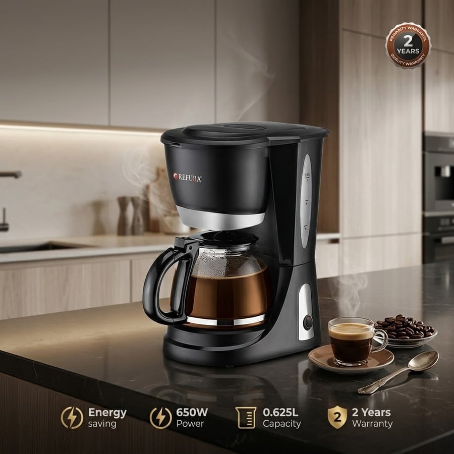 ماكينة قهوة أمريكية بالتقطير ريفورا REFURA بقدرة 650 واط وسعة 625 مل – أسود