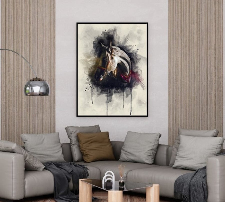 لوحة قماشية بتصميم خيل متعددة الألوان مقاس 60x90 سم