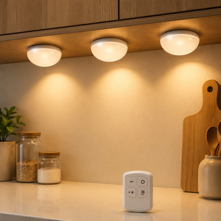 طقم 3 مصابيح LED بضوء أصفر مع ريموت وتحكم بالسطوع واللمس - أبيض