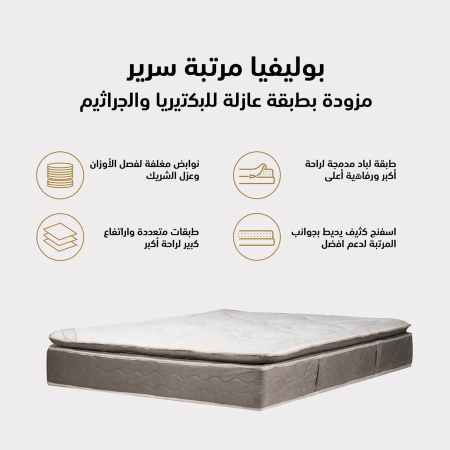 مرتبة سرير 12 طبقة لون بيج x سكري مقاس 200x200 سم