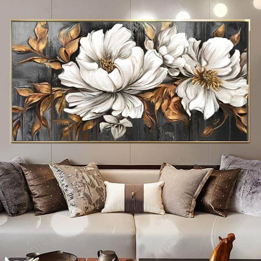 لوحة زهور من القماش بتصميم الفن التجريدي مقاس 100x200 سم
