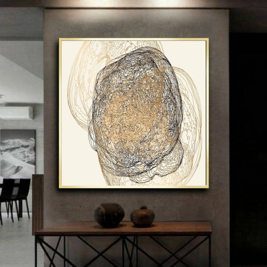 A fabric painting with abstract art design size 80x80 cm