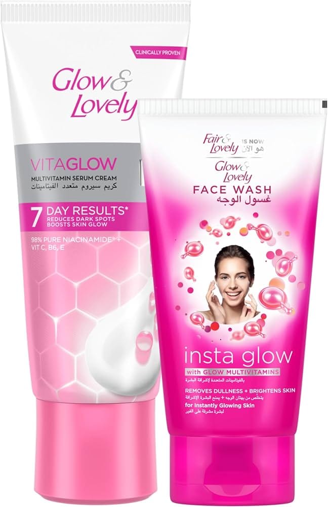 كريم سيروم Glow & Lovely VitaGlow متعدد الفيتامينات مع غسول وجه هدية