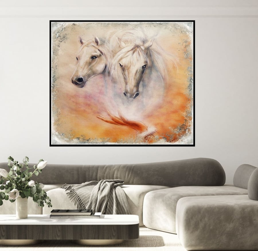 لوحة قماشية بتصميم خيل متعددة الألوان مقاس 100x100 سم