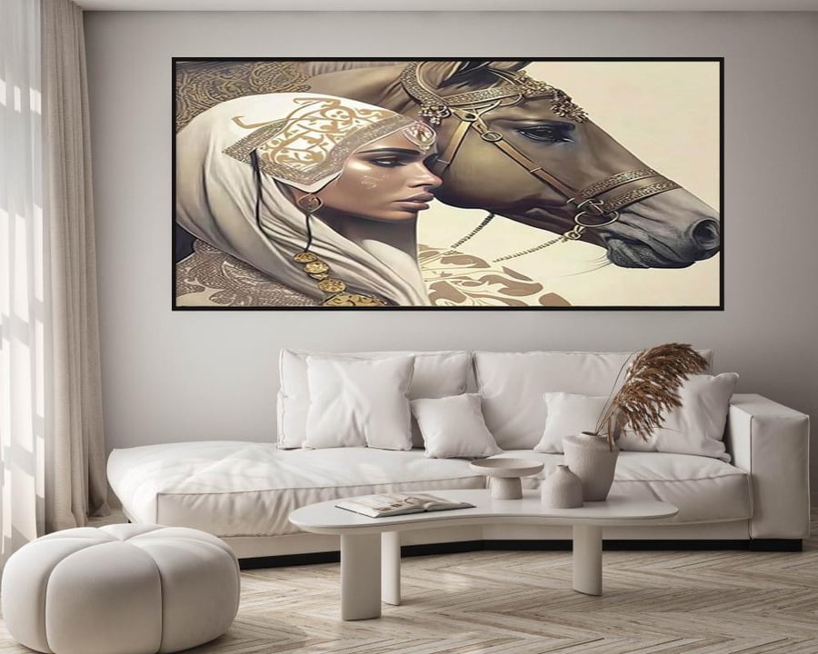 لوحة قماشية بتصميم فتاه عربية متعددة الألوان مقاس 100x200 سم