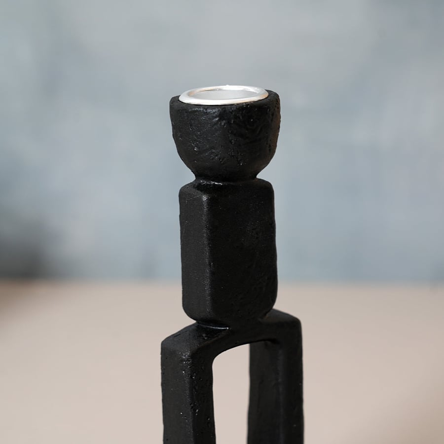 Ceramic candle holder with a unique design in black, 17 cm size