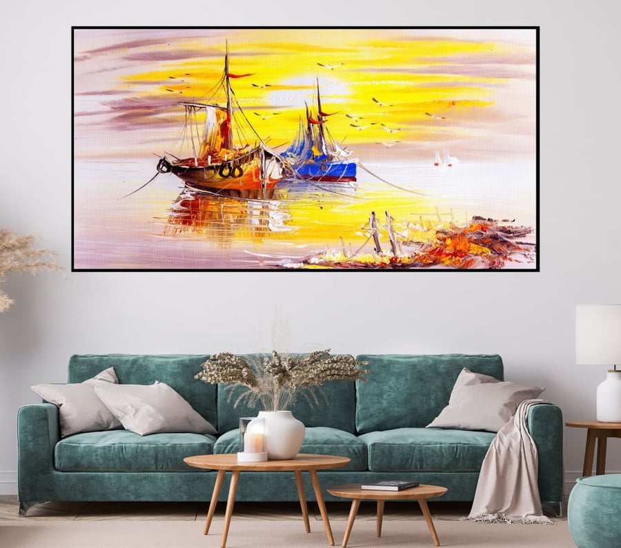 لوحة قماشية بتصميم قوراب شراعيه مقاس 100x200 سم