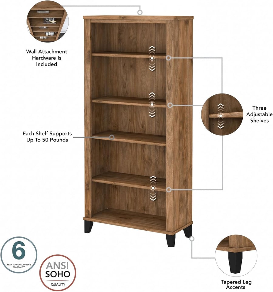 مكتبة بتصميم مميز لون بني مقاس 32.5x75.1x165.7 سم