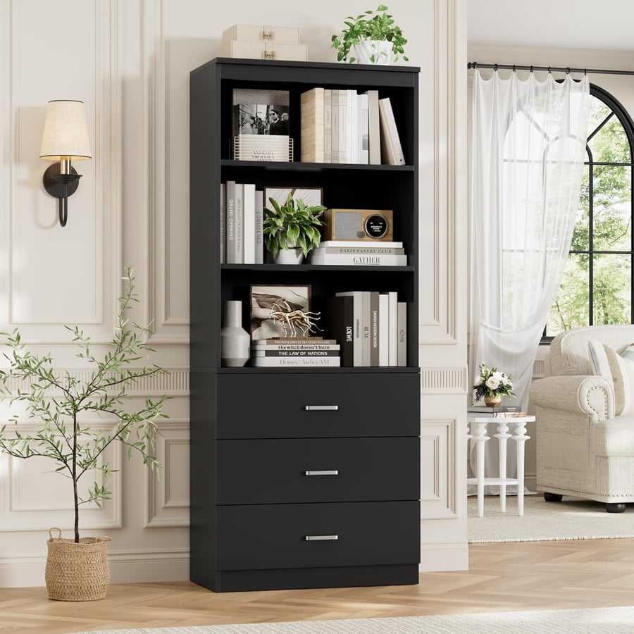 مكتبة بتصميم مميز لون اسود مقاس 35.1x59.9x180.1 سم