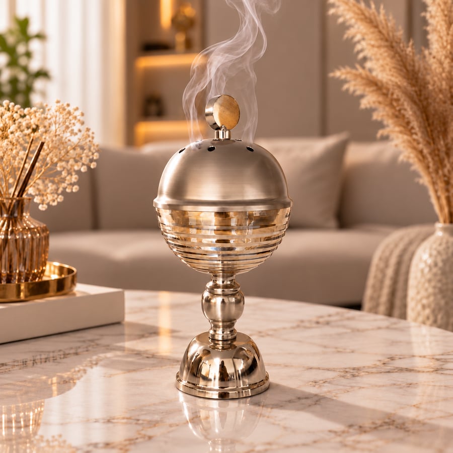 مبخرة ستانلس ستيل مع زجاج بتصميم أنيق - ارتفاع 25 سم
