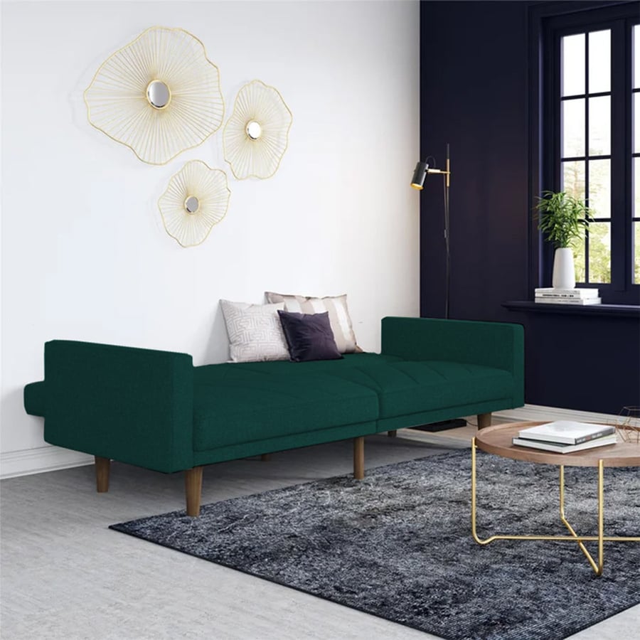 Shahrazad sofa bed 2x1 upholstered with linen dark green color size 200x85x81 cm