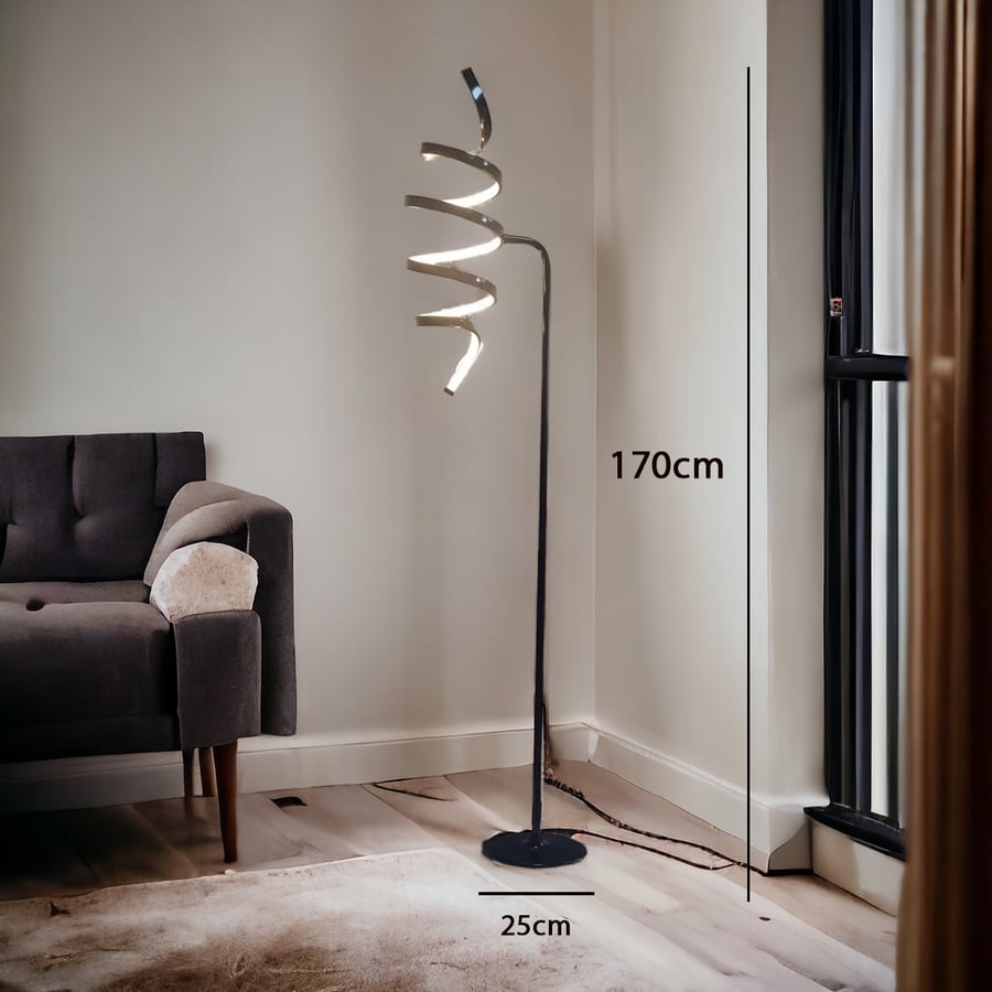 أباجورة أرضية معدن بتصميم حلزوني باللون الاسود مقاس 170x25 سم