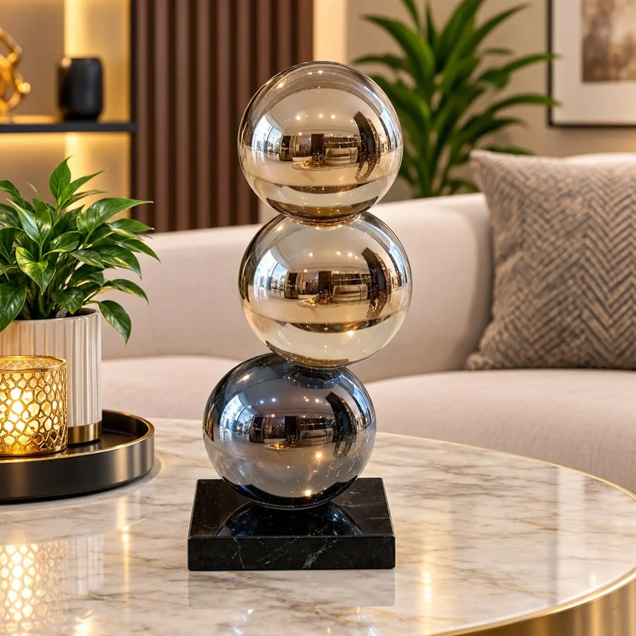 تحفة كريستال بتصميم أنصاف دوائر مع قاعدة سوداء - 28×12 سم