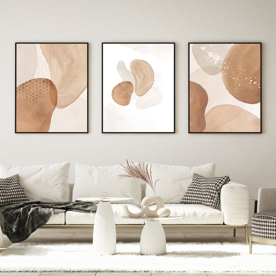 لوحات ثلاثية قماشية بتصميم الفن التجريدي مقاس 60x90 سم