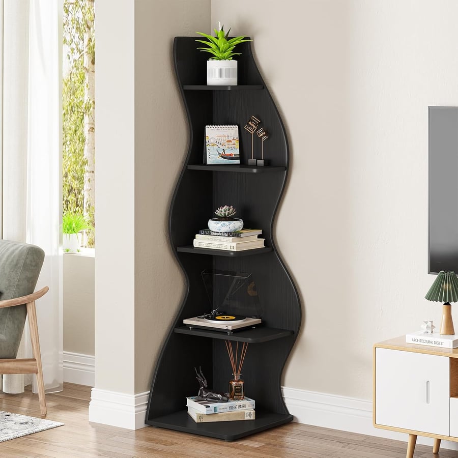مكتبة بتصميم مميز لون اسود مقاس 47.8x49.8x177.3 سم