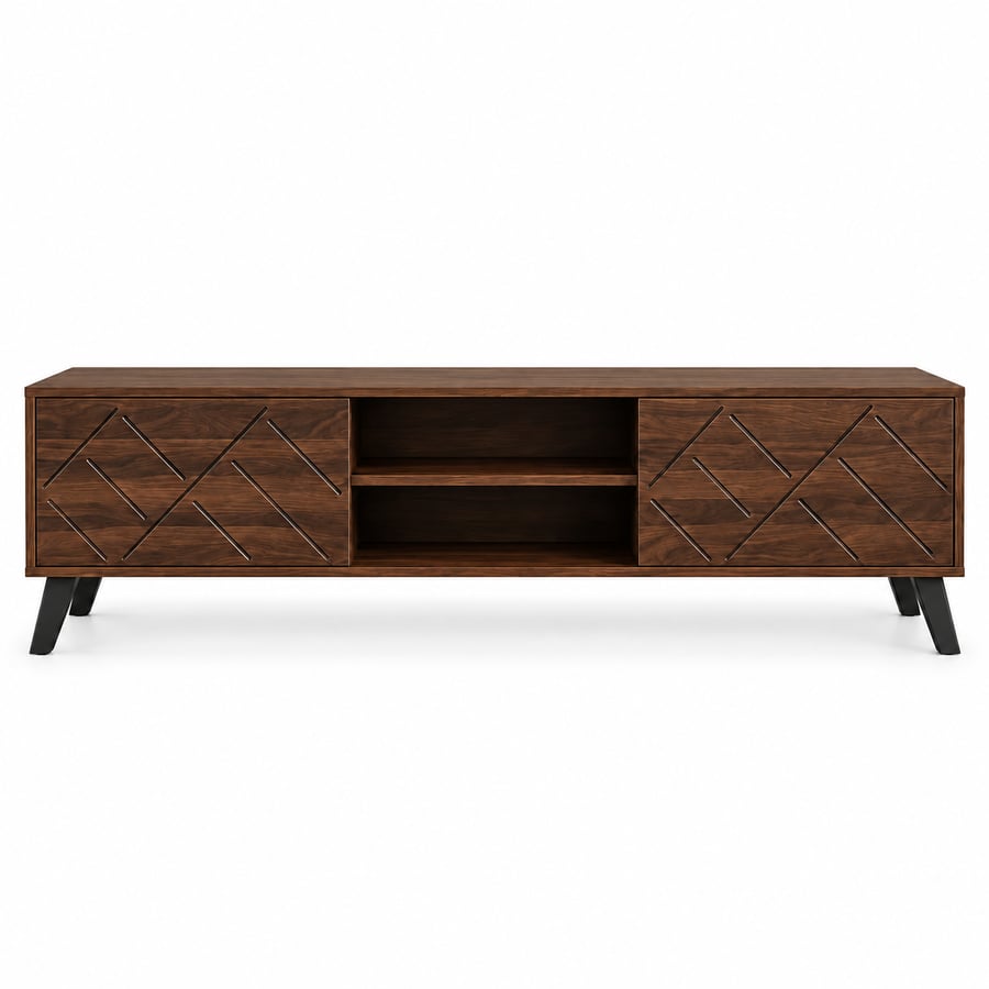 طاولة تلفزيون من خشب MDF بمقاس 160×40×50 سم، بتصميم بني وأرجل سوداء