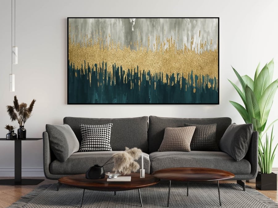 لوحة قماشية بتصميم الفن التجريدي مقاس 70x140 سم