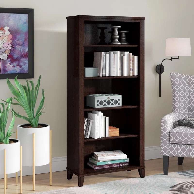 مكتبة بتصميم مميز لون بني غامق مقاس 32.5x75.1x165.7 سم