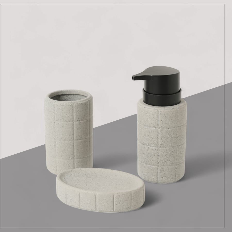 Bathroom accessories set with an elegant square design, beige color – 3 pieces