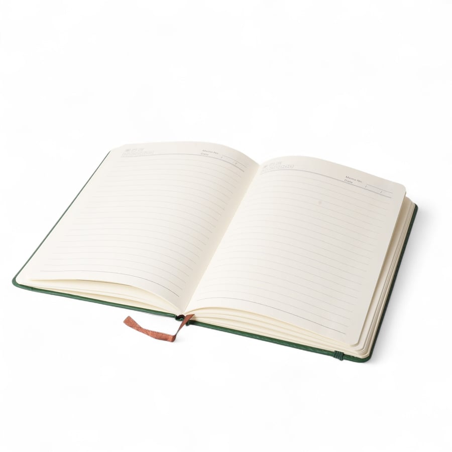Green color notebook with our pride in our authenticity design, size 15*10