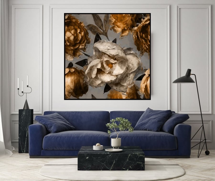 لوحة زهور من القماش بتصميم الفن التجريدي مقاس 150x150 سم