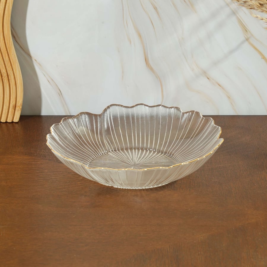 صحن تقديم الحلوي زجاج بتصميم مضلع لون شفاف مقاس 25x25 سم