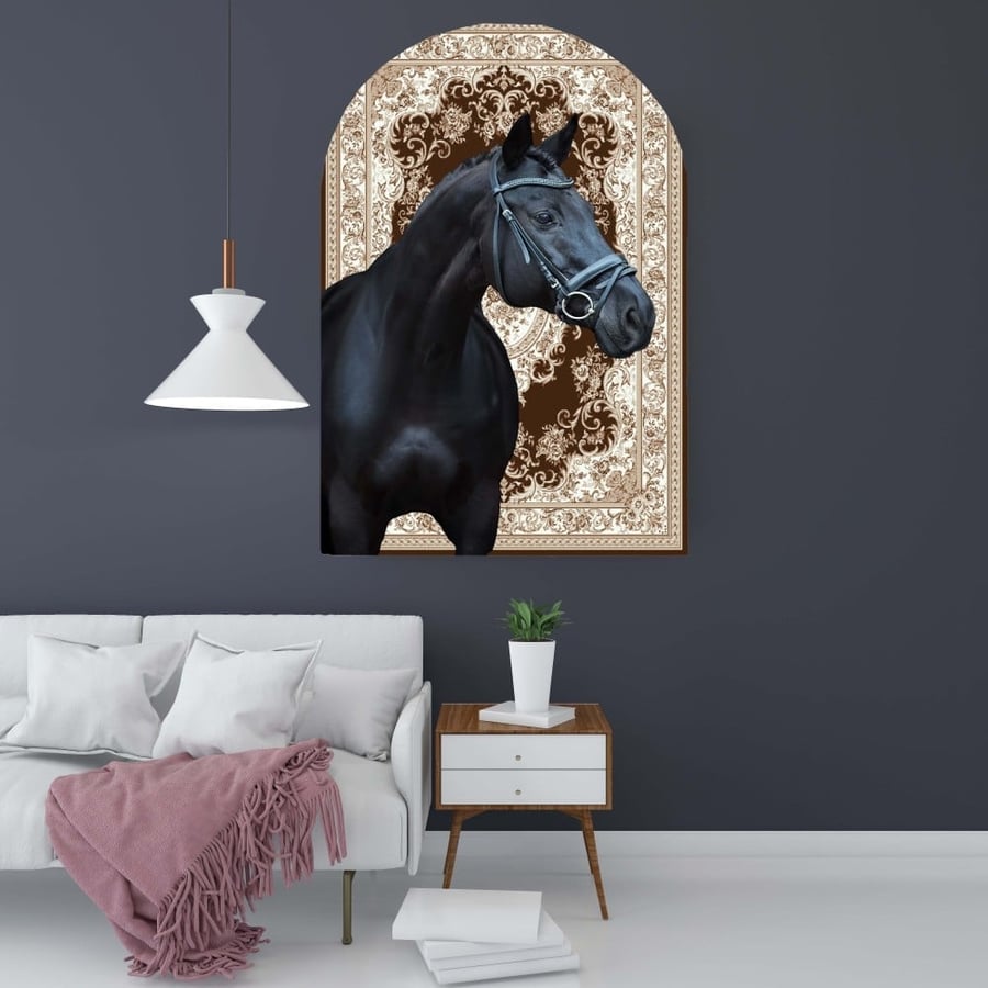 Fabric carpet panel with multiple colored horse design size 100x150 cm