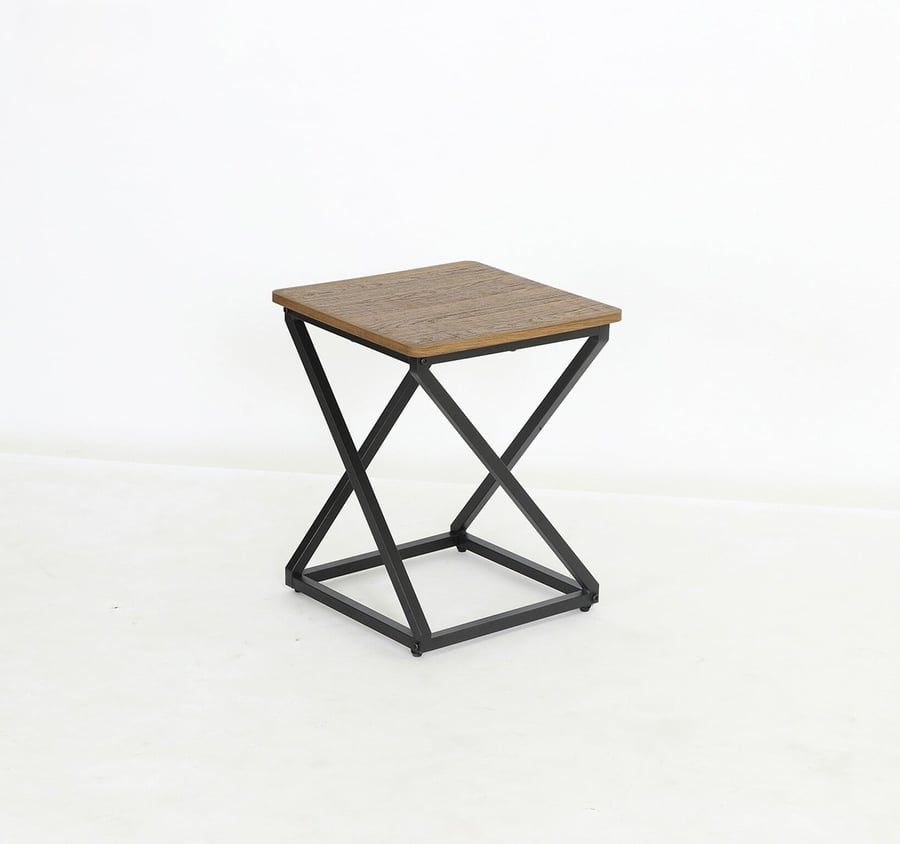 Side table with modern design, metal and wood base, light brown color, size 40x40x50 cm