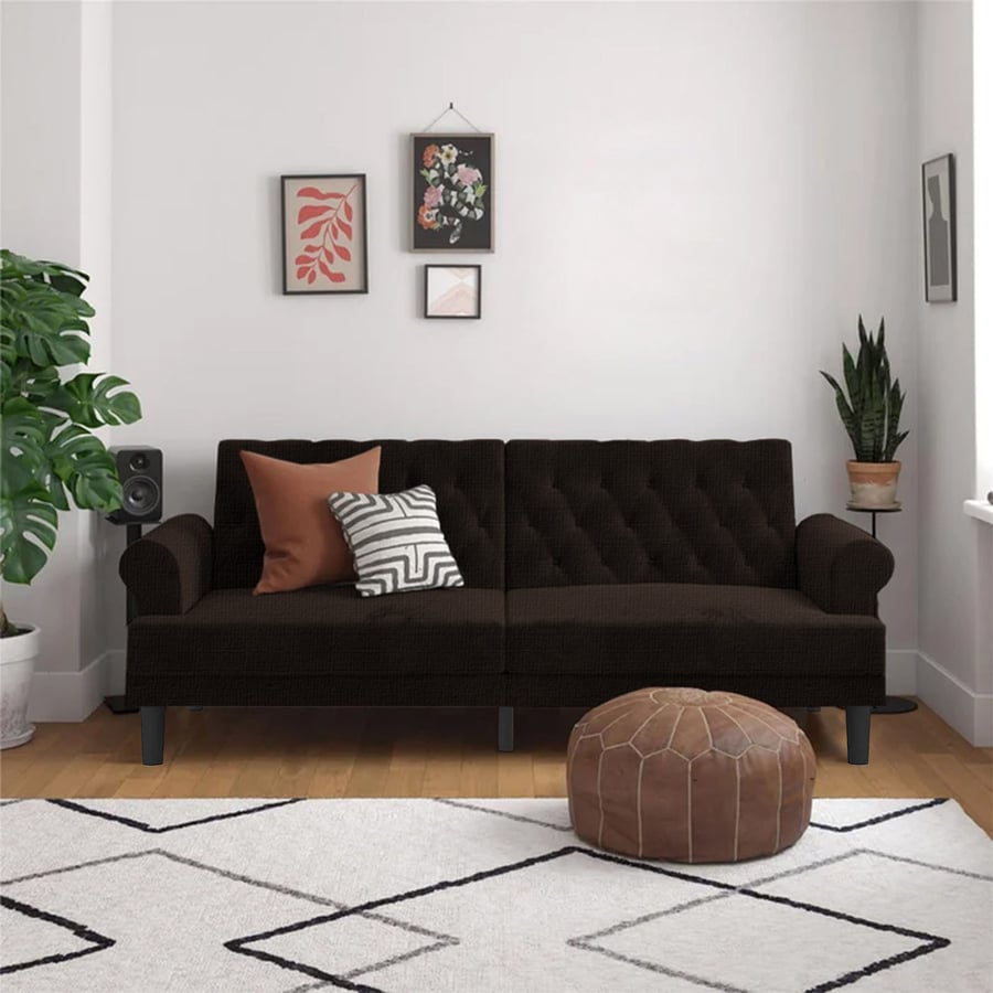 نوتيلا أريكة سرير 2x1 منجدة بالكتان لون بني مقاس 212x84x82.5 سم