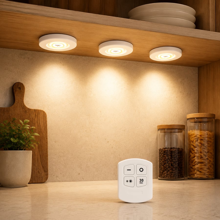 طقم 3 مصابيح LED بضوء أصفر مع ريموت وتحكم بالسطوع واللمس - أبيض
