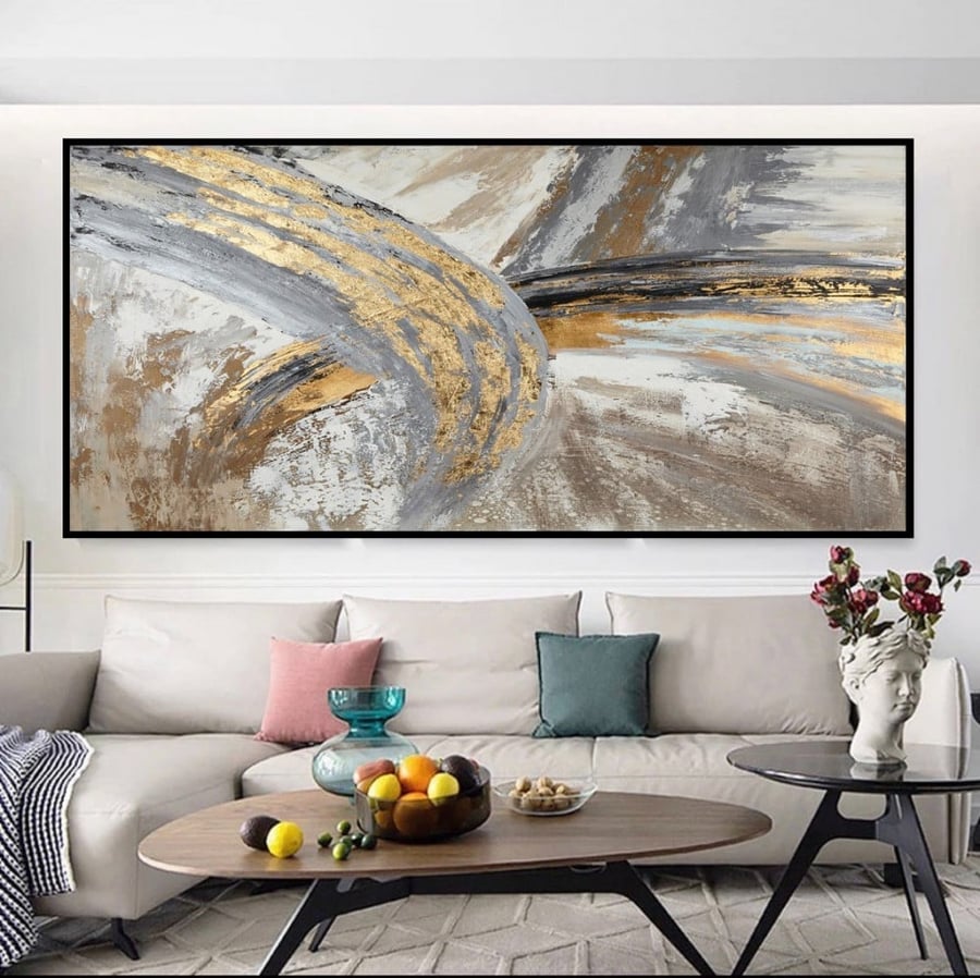 لوحة قماشية بتصميم الفن التجريدي مقاس 70x140 سم