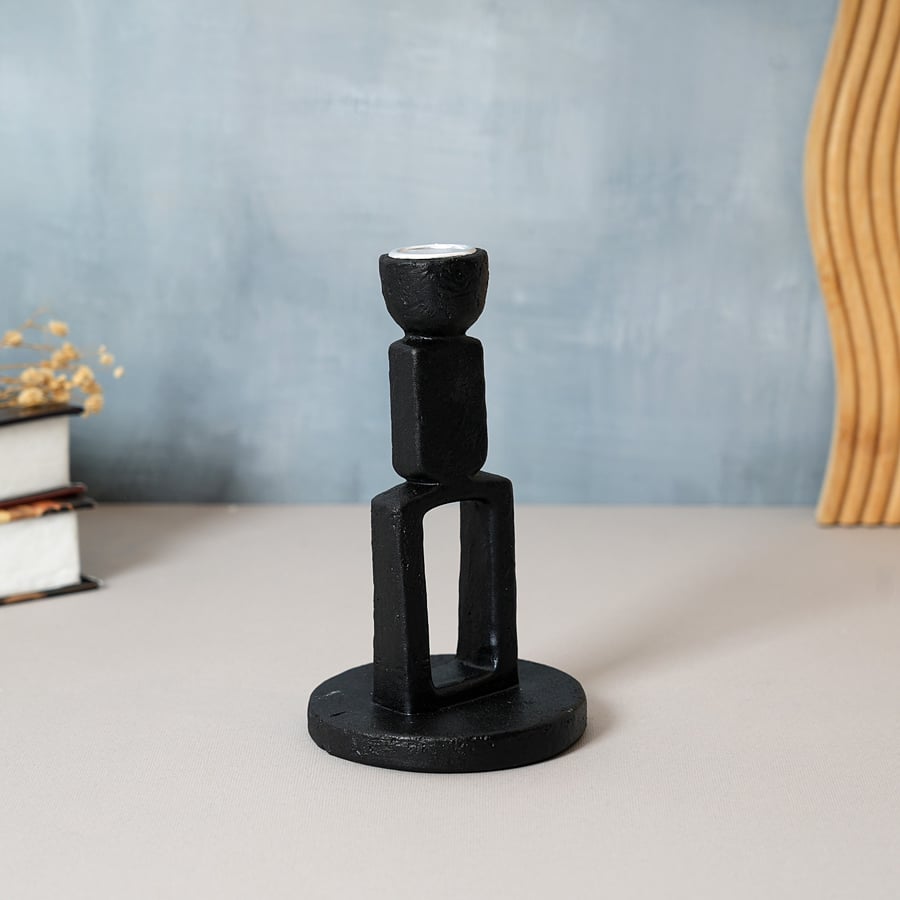 Ceramic candle holder with a unique design in black, 17 cm size