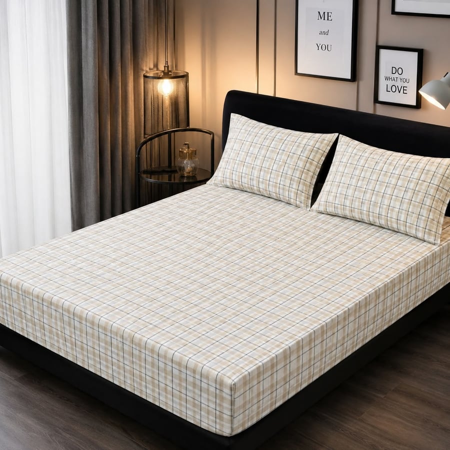 طقم شرشف سرير مطاط كوين 3 قطع إليجانت هوم 140×200 سم – كاروهات بيج